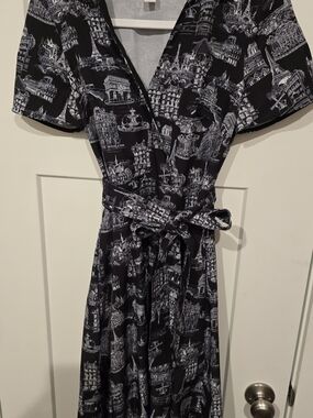 Karl Lagerfeld Black and White Printed Midi Wrap Dress